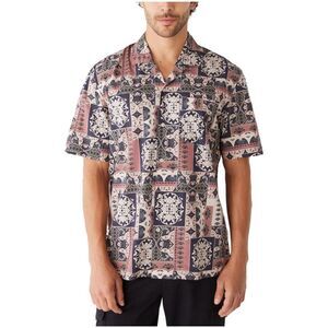 Frank & Oak Mens Cognac Printed Camp Button Up Shirt, NWT
